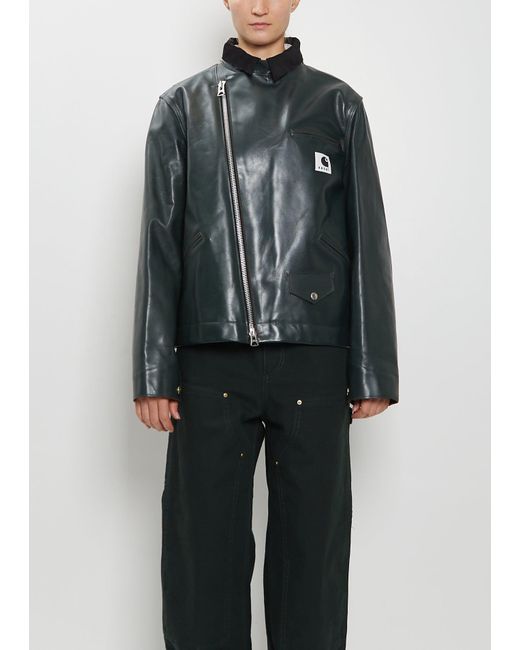 SACAI X CARHARTT WIP Leather Biker Jacket in Black | Lyst UK