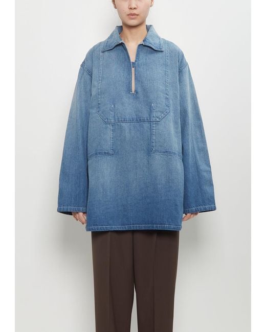 Auralee Blue Faded Light Denim Selvedge Pullover Shirt