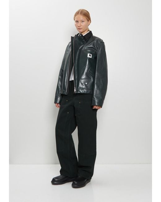 SACAI X CARHARTT WIP Leather Biker Jacket in Black | Lyst Canada