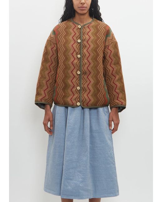 Visvim Blue Wool Linen Reversible Jacquard Blanket Liner Jacket