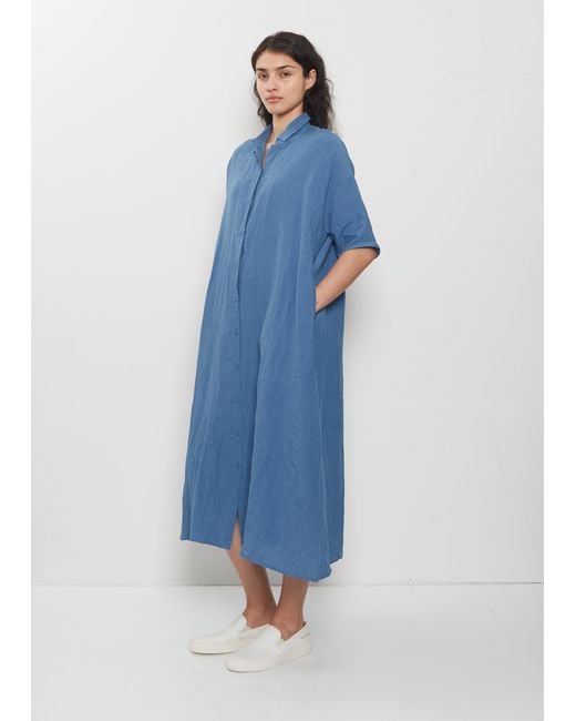 Apuntob Blue Classic Collar Linen Shirtdress