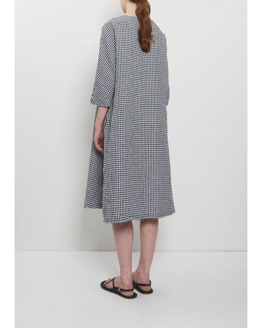 Apuntob Gray Crinkled Linen 3/4 Sleeve Tunic Dress