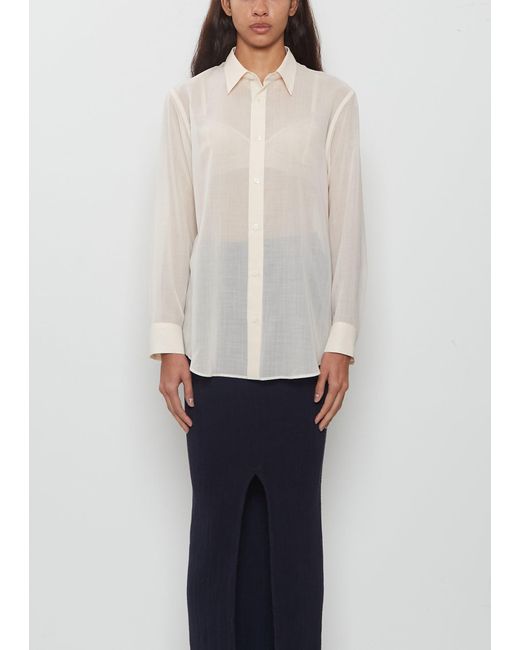 Issey Miyake White Sheer Wool Classic Collar Shirt