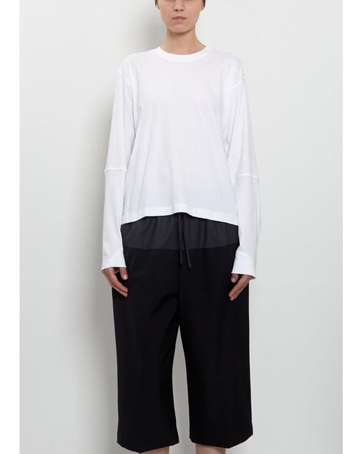 6397 White Coverstitch Long Sleeve Cotton T-shirt