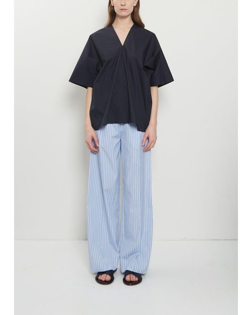 Plan C Blue Striped Cotton Popeline Pants