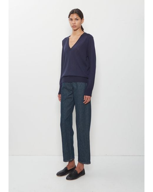 Loulou de Saison Blue Julio Fine Cashmere V-neck Sweater