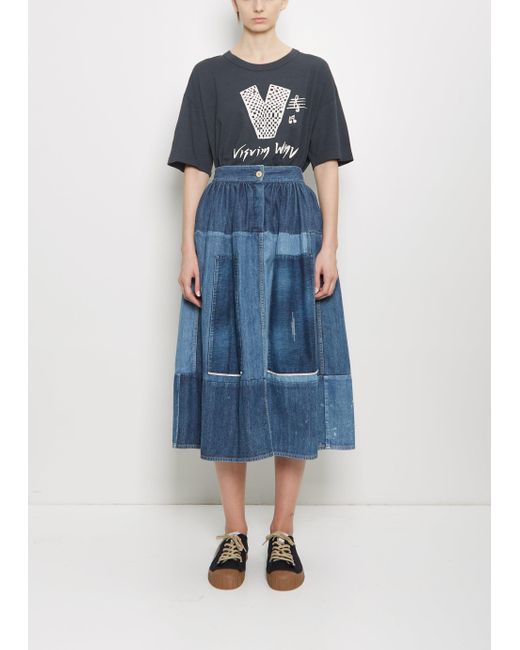 Visvim Blue Denim Elevation Patchwork Skirt