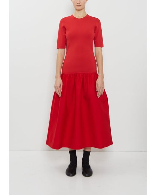 Totême  Red Twinflower Wool Silk Tee Dress