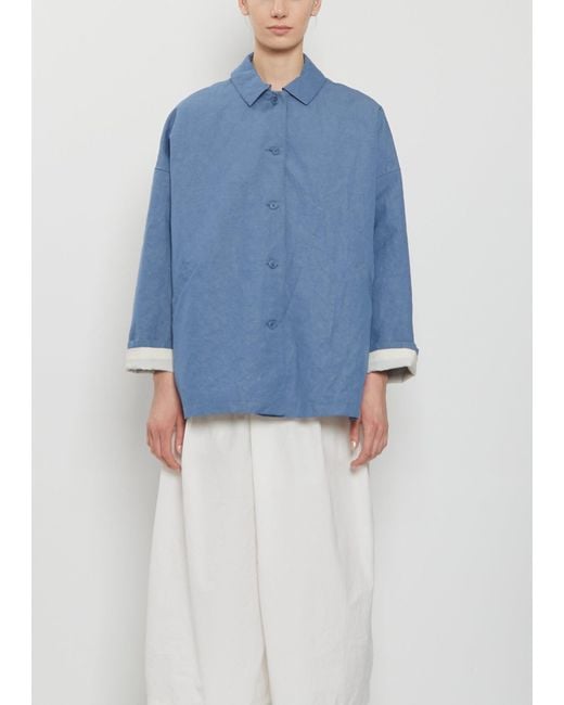 Apuntob Blue Dense Cotton Linen Mac Jacket