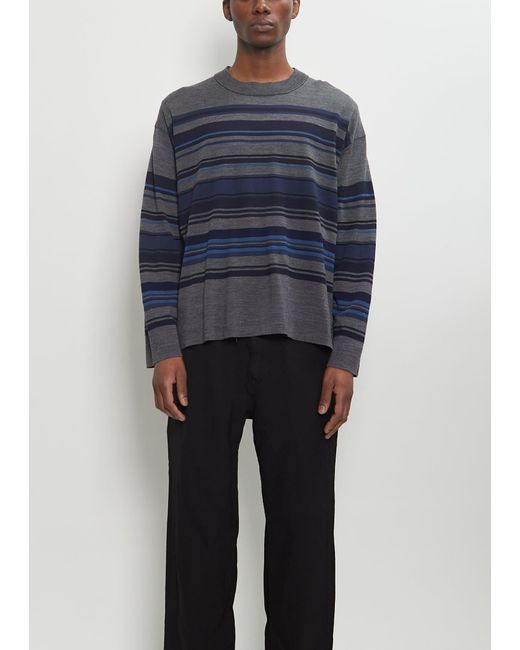 Junya Watanabe Blue Worsted Wool Stripe Sweater