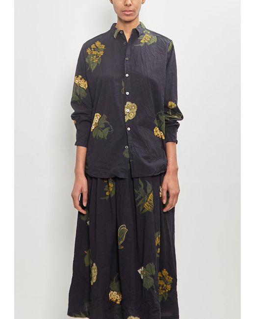Pas De Calais Black Cotton Summer Botanical Print Blouse