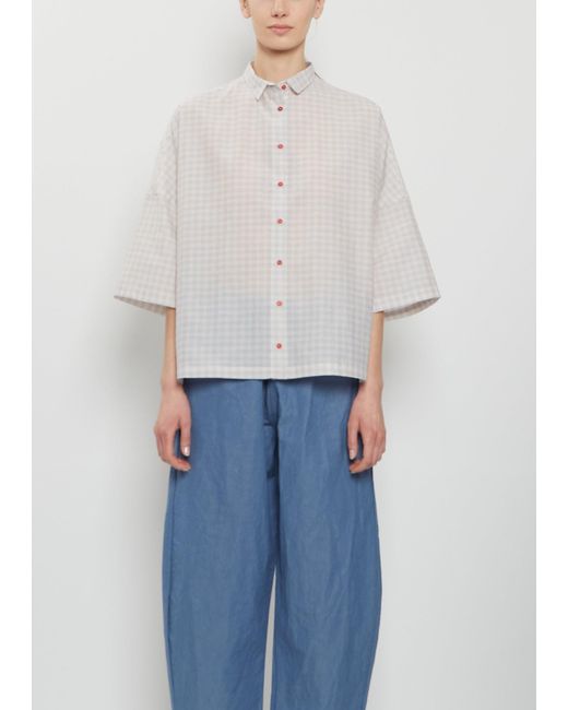Apuntob Blue Three-quarter Sleeves Cotton Silk Shirt