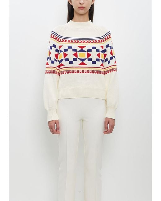 High Sport White Cotton Lara Fairisle Crewneck