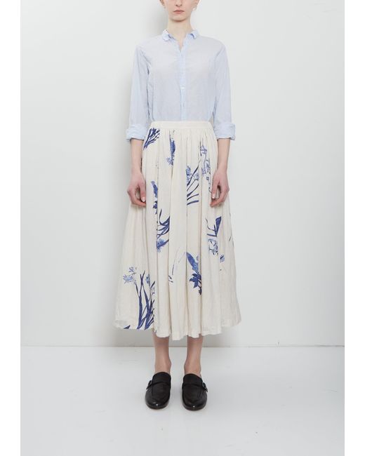 Pas De Calais White Japonism Flower Print Skirt
