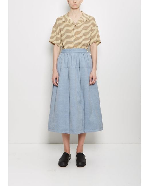 Visvim Blue Wool Linen Elevation Sashinko Down Skirt
