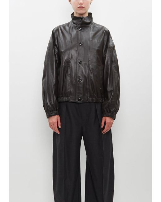 Lemaire Stand Collar Leather Blouson in Black | Lyst