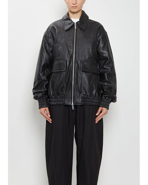 Studio Nicholson Black Piston Leather Bomber