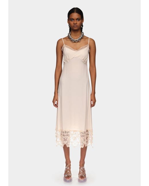 Simone Rocha Natural Slip Dress W/ Deep Lace Trim