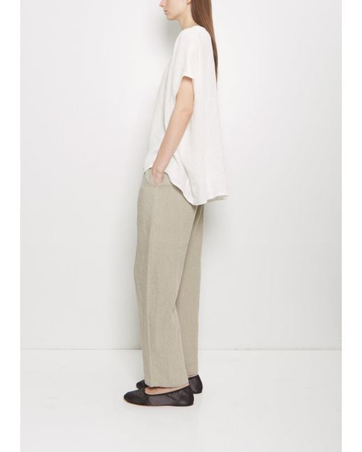 Apuntob White Linen Collarless Button Down Top