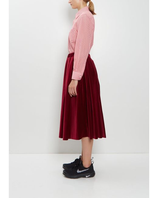 Comme des Garçons Red Pleated Cotton Velvet Skirt
