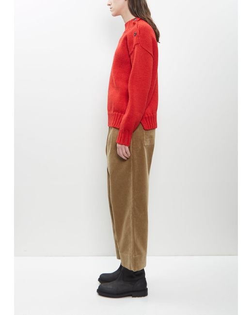 MHL by Margaret Howell Red Wool Button Neck Sweater