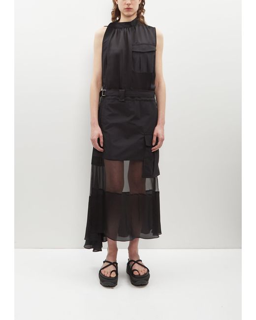 Sacai Black Cotton And Organdy Asymmetric Dress