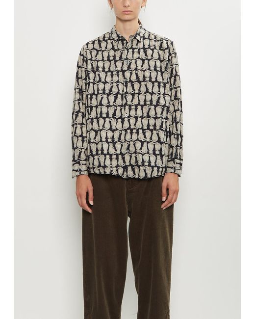 Pas De Calais White Cat Patrol Print Cotton Shirt