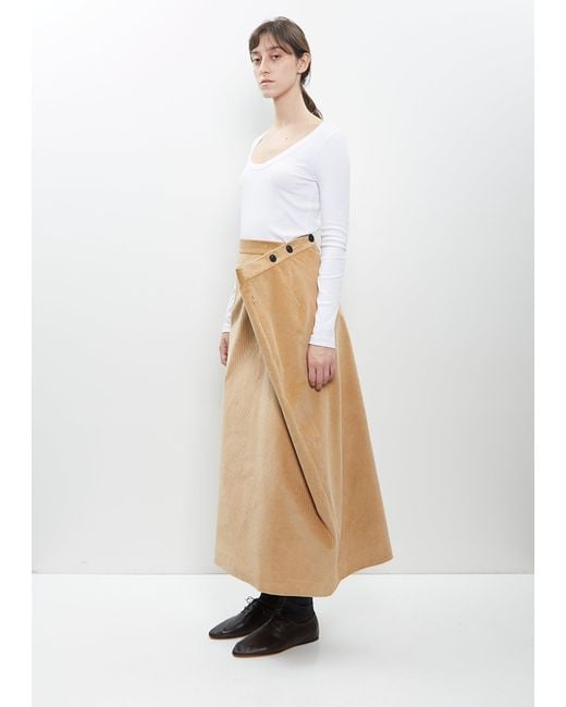 Marie Adam-Leenaerdt White Cotton Corduroy Straight Skirt