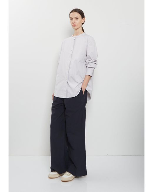 MHL by Margaret Howell White Long Collarless Cotton Shirt — Pebble