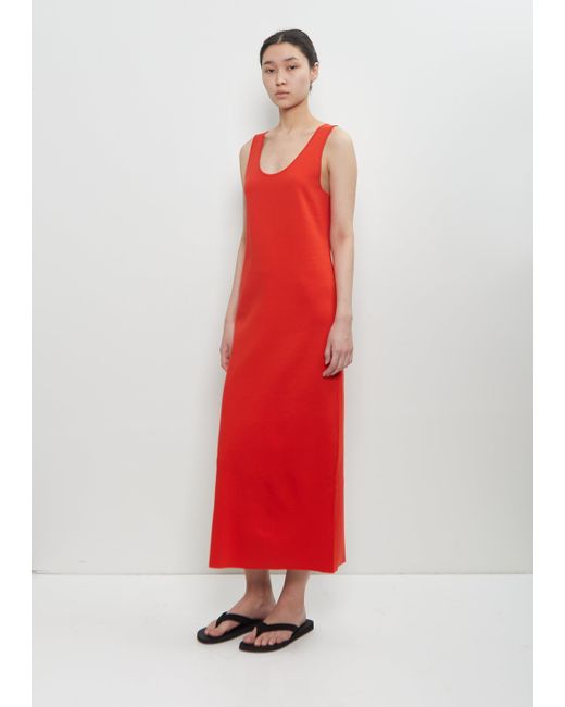 Auralee Red Cotton Silk Strech Double Face Knit Dress