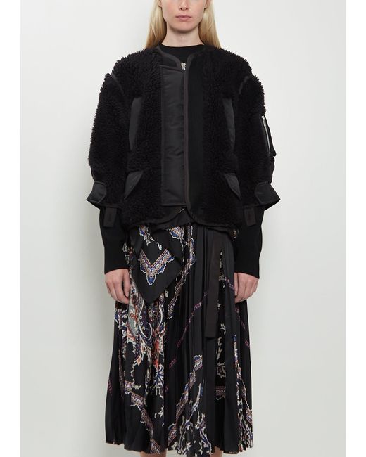 Sacai Black Faux Shearling X Nylon Twill Blouson