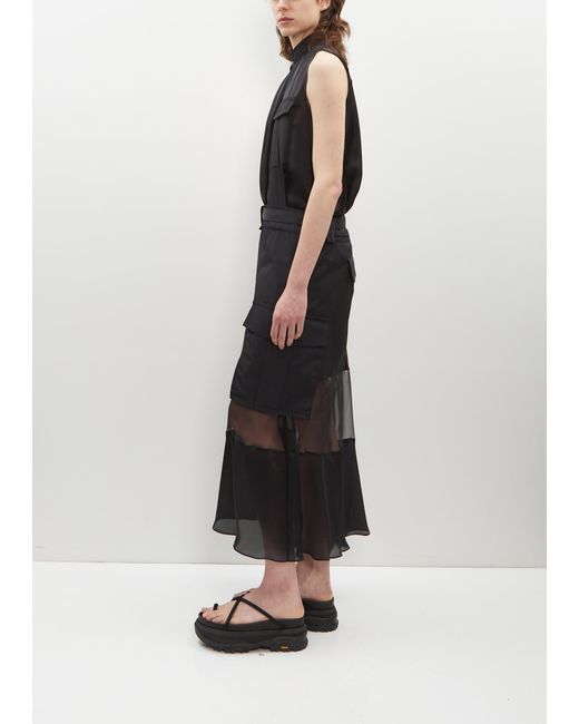 Sacai Black Cotton And Organdy Asymmetric Dress