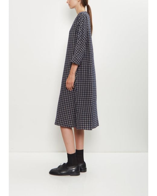Apuntob Blue Wool Micro Tartan Tunic Dress