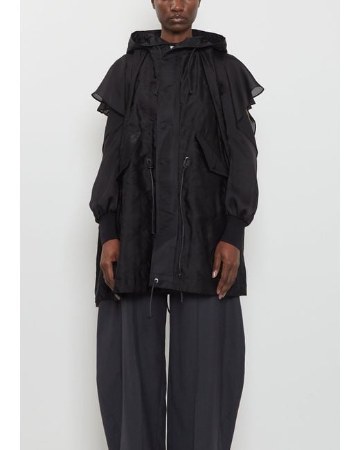 Sacai Black Hooded Quilted Satin Vest