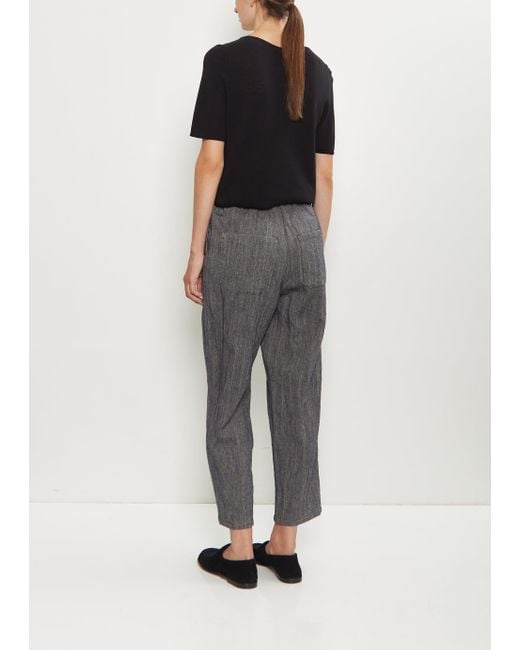 Apuntob Black Linen Wool Pinstripe Pleated Tapered Pant