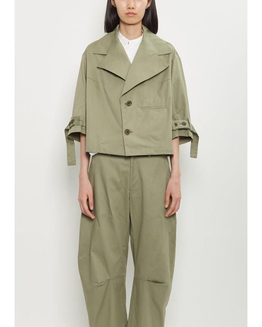 Y's Yohji Yamamoto Green Cotton Wide Collar Cropped Jacket