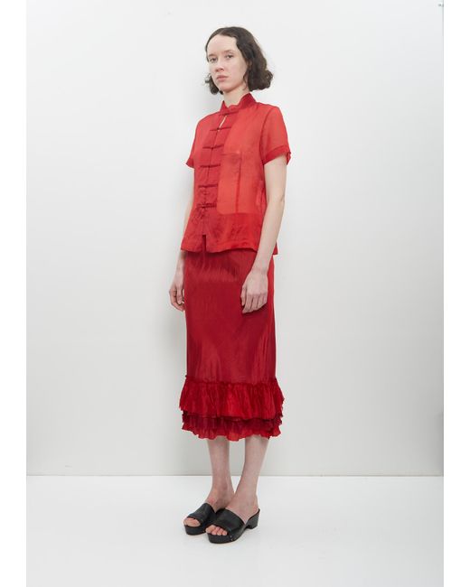Dosa Red Silk Ruffle Skirt