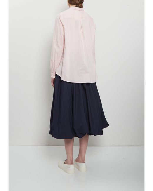 Apuntob White Pinstripe Cotton Silk Mini Collar Shirt