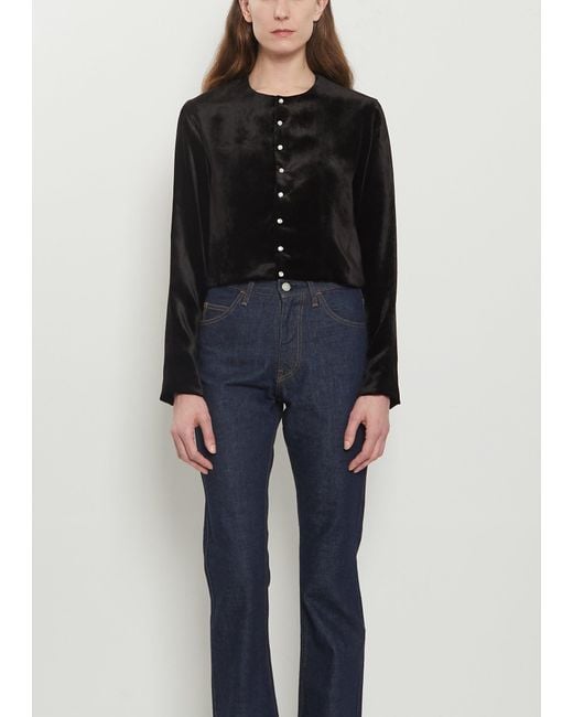 Comoli Black Silk Velour Snap Button Cardigan