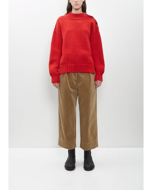MHL by Margaret Howell Red Wool Button Neck Sweater