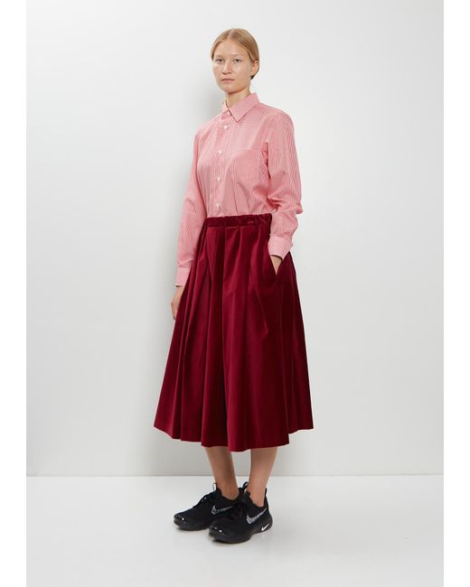 Comme des Garçons Red Pleated Cotton Velvet Skirt