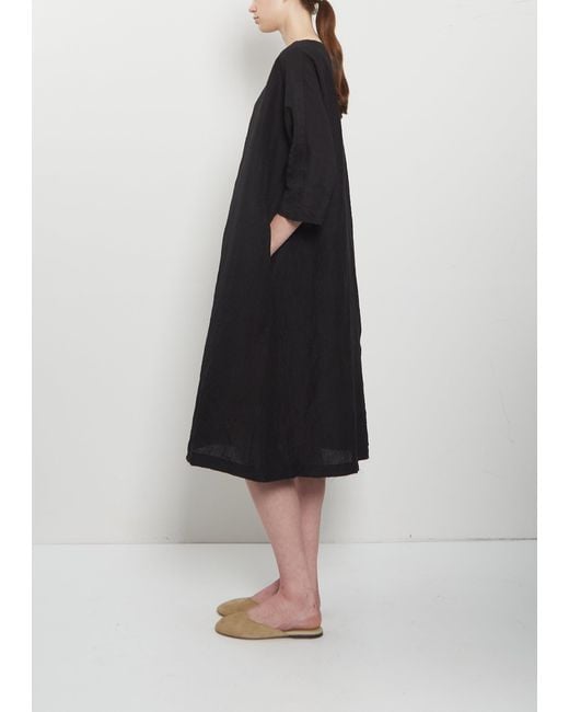 Apuntob Black Crinkled Linen 3/4 Sleeve Tunic Dress