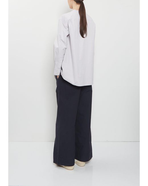 MHL by Margaret Howell White Long Collarless Cotton Shirt — Pebble