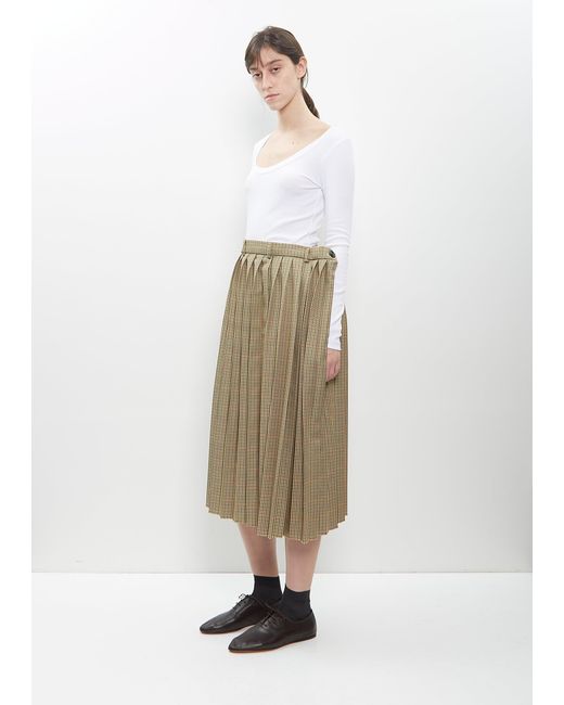 Marie Adam-Leenaerdt Natural Houndstooth Poly Pleated Skirt