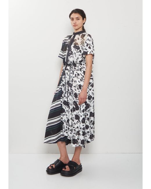 Sacai White Pattern Mix Fluid Dress