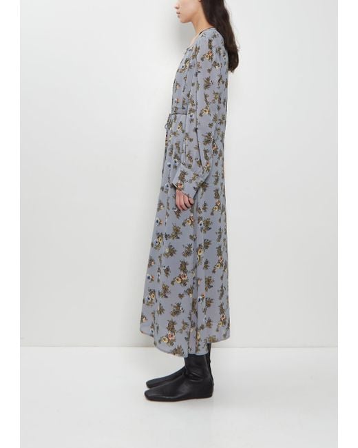 Junya Watanabe Gray Georgette Flower Print Long Sleeve Layered Dress