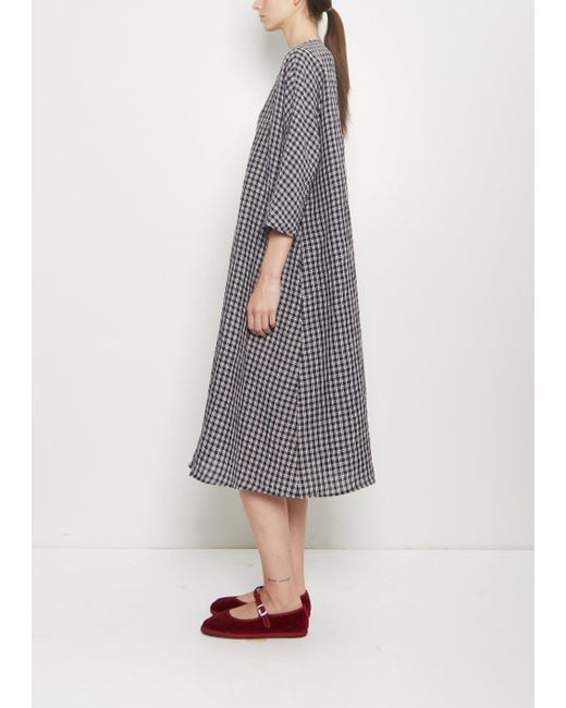 Apuntob Gray Linen Tartan Loose Dress
