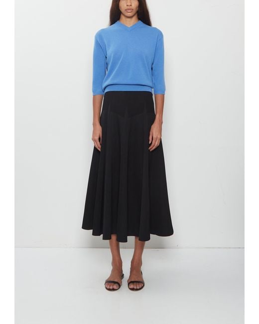 6397 Blue Knit Combo Godet Skirt