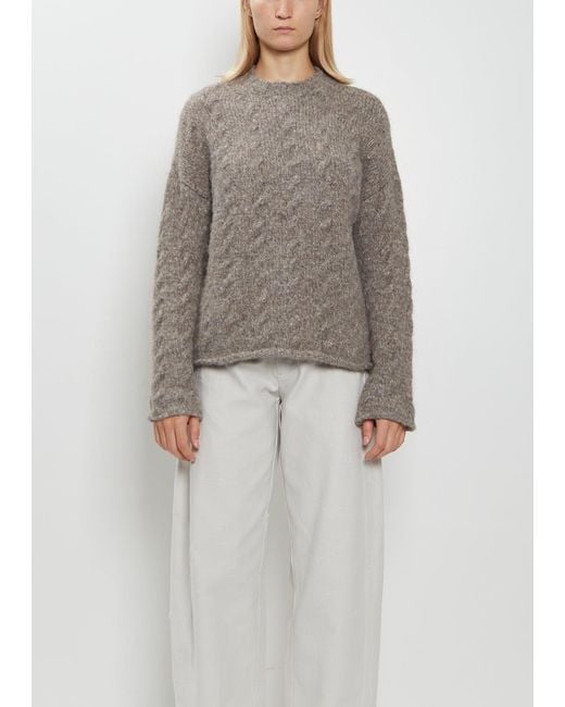 Lauren Manoogian Gray Alpaca Wool Cable Crewneck Sweater