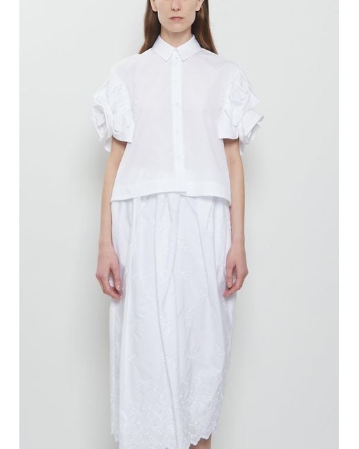 Simone Rocha White Rose Puff Sleeve Cotton Shirt